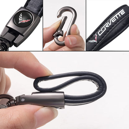 TACOMA Genuine Leather Car Key Chain for Corvette C4 C6 C5 C7 C8 Z06 KeyChain for Men and Women Family Present Key Ring Accessories Black