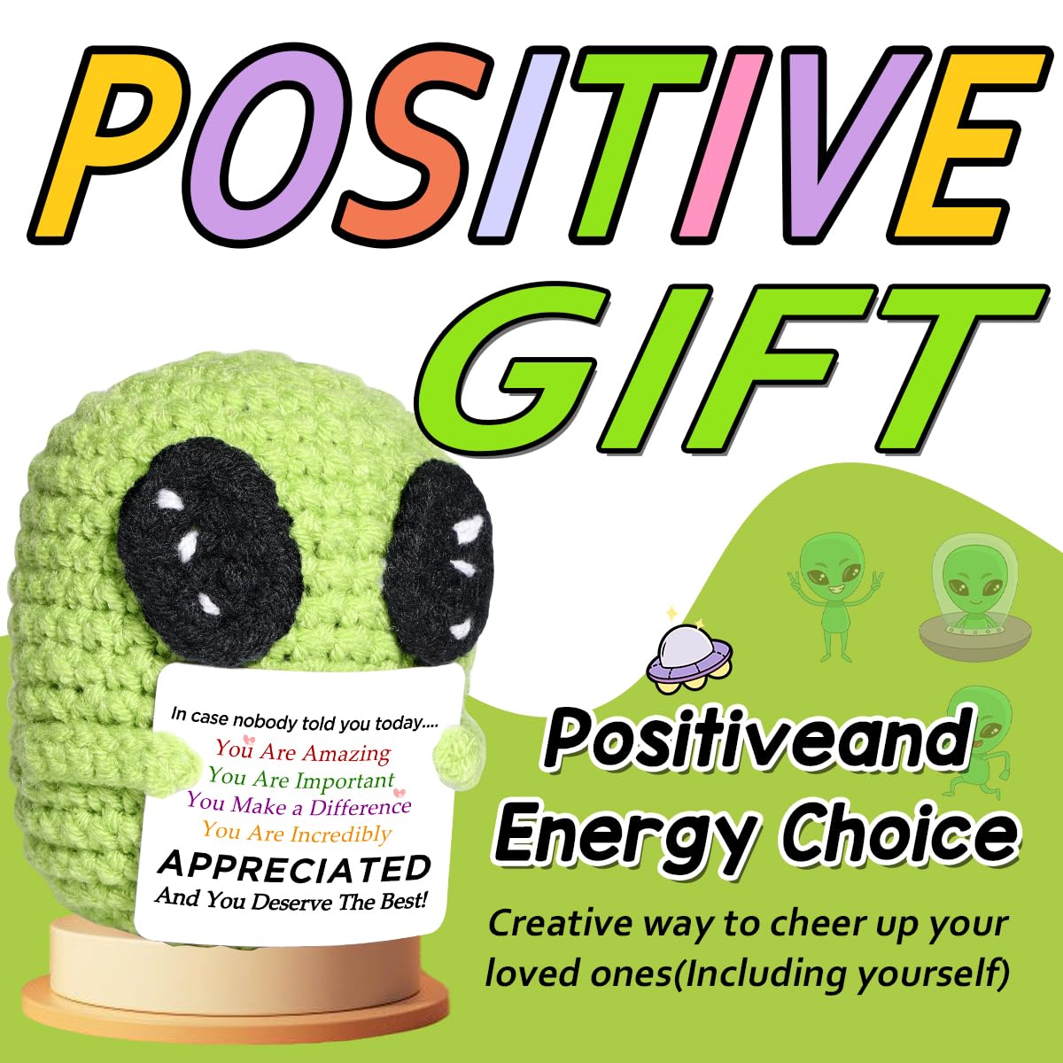 AICase Mini Funny Alien Crochet Gifts,Birthday Gifts for Women Men Presents,Inspirational Small Animals Cute Stuff Things, Handmade Little Reminders Emotional Positive Crochet Nuggets Alien Decor