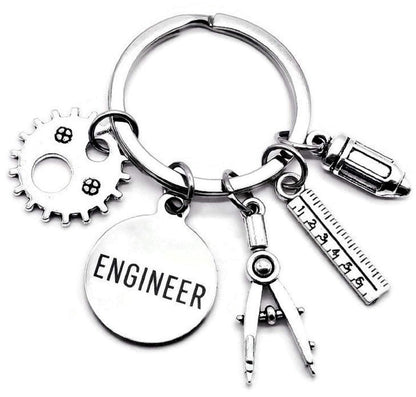 Kit's Kiss Engineer Keychain Mechanical Mathematics Structural Design Engineering Teacher Student Graduation Gift Gear Ruler Compass Pencil Charms Keyring