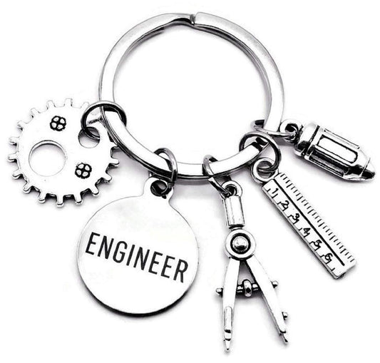 Kit's Kiss Engineer Keychain Mechanical Mathematics Structural Design Engineering Teacher Student Graduation Gift Gear Ruler Compass Pencil Charms Keyring