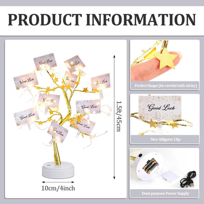 Coume Money Tree Gift Card Holder 1.5 ft Tabletop Display Tree with 72 LED Lights 15 Clear Clips Gold Display Birch Twig for Money Wedding Card Photo Birthday