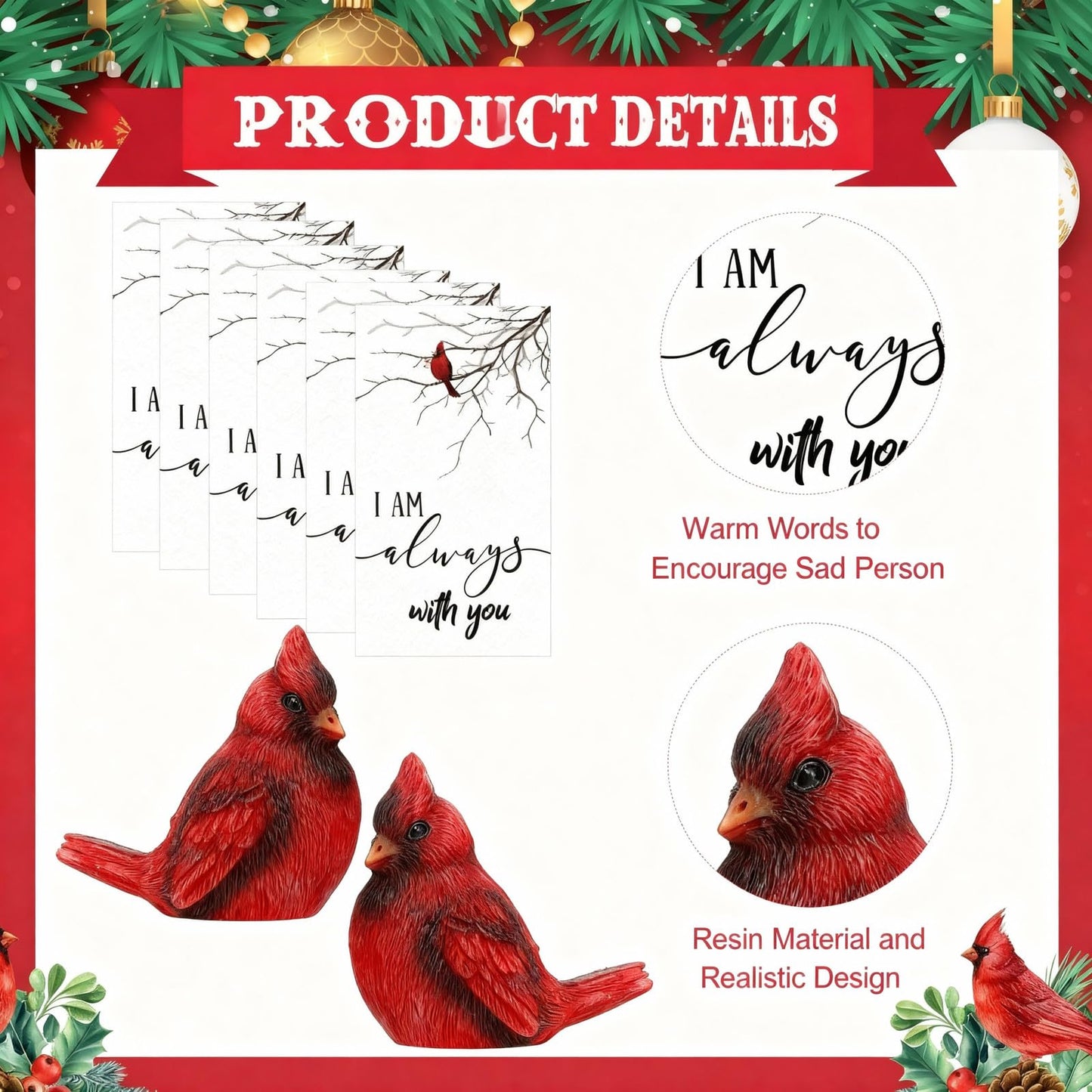 Roowest 18 Pcs Cardinal Memorial Gift Set Include Mini Red Cardinal Bird Statue Figures, Red Feathered Cards, Organza Bags for Loss of Loved One Sympathy Memorial Gift Funeral Memory