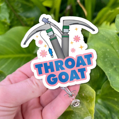 Funny Anesthesia Badge Reel – Retractable Cute ID Badge Holder with Alligator Clip for Respiratory Therapist, CRNA, EMT – Throat Goat Appreciation Gift – Nurse Week Accessory