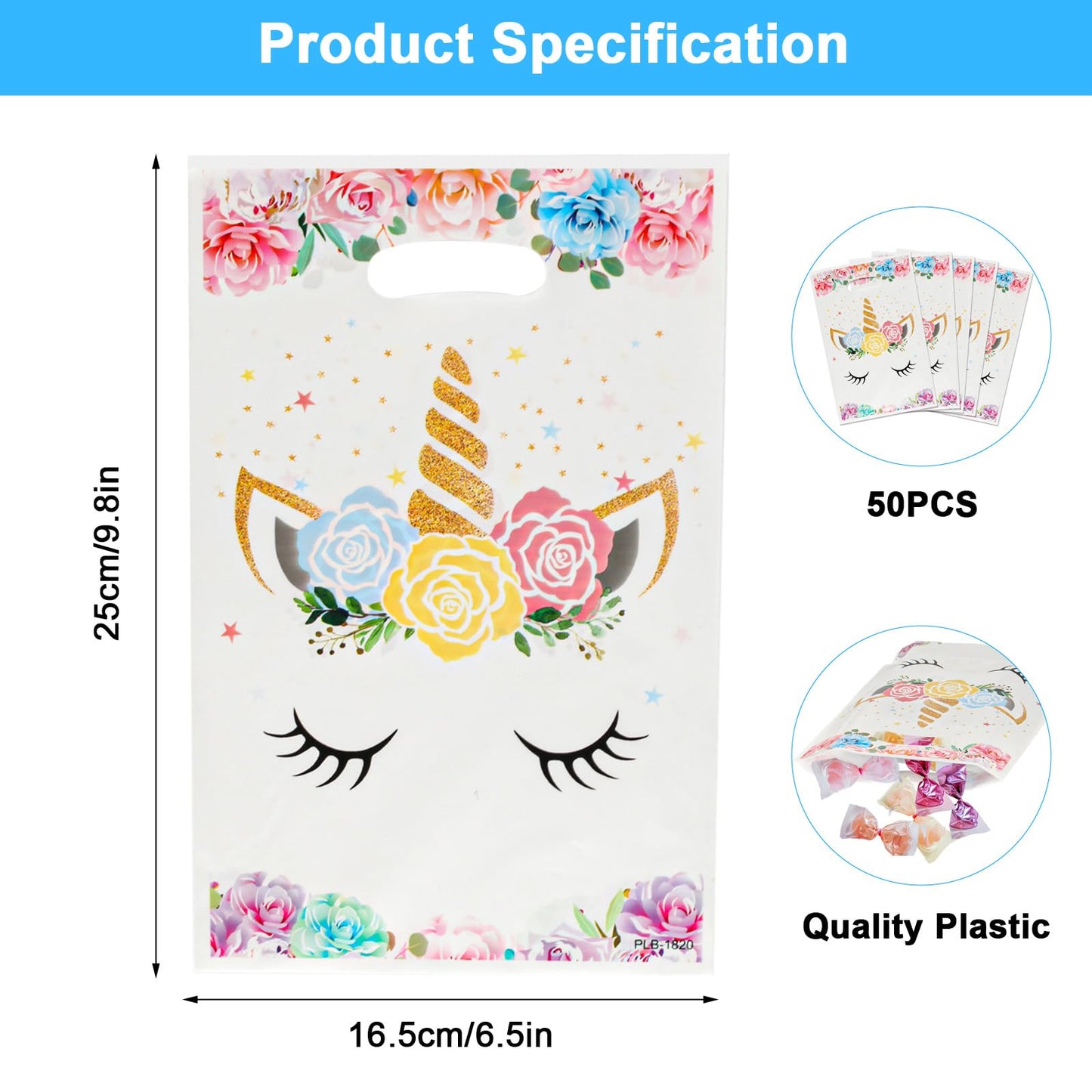 50 Pcs Unicorn Party Favor Bags With Handles - Goodie and Candy Gift Bags for Birthday Party Supplies and Decorations