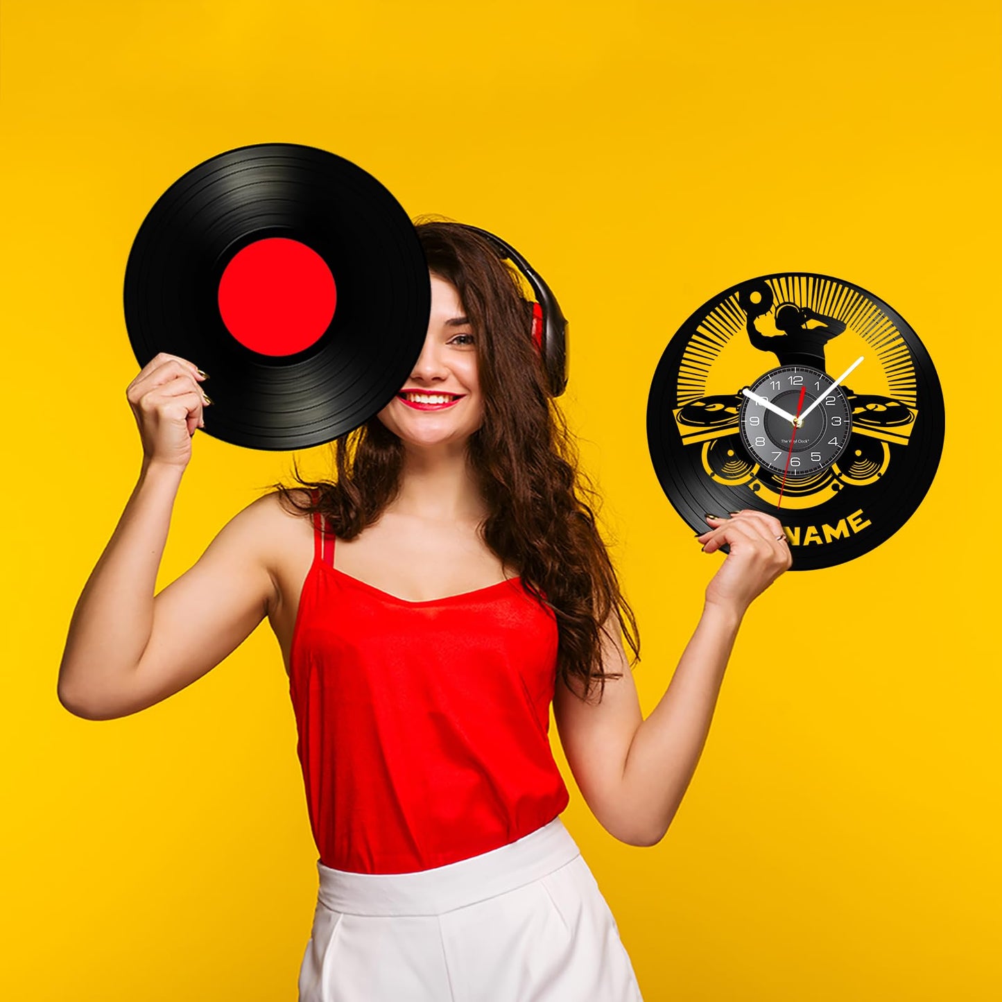12 Inch Personalized Dj Name Clock, Custom Dj Music Vinyl Record Wall Clock Silent Non-Ticking Battery Operated Clock Wall Watch Gifts for Dj Man Cave Bedroom Music Room Studio