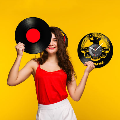 12 Inch Personalized Dj Name Clock, Custom Dj Music Vinyl Record Wall Clock Silent Non-Ticking Battery Operated Clock Wall Watch Gifts for Dj Man Cave Bedroom Music Room Studio