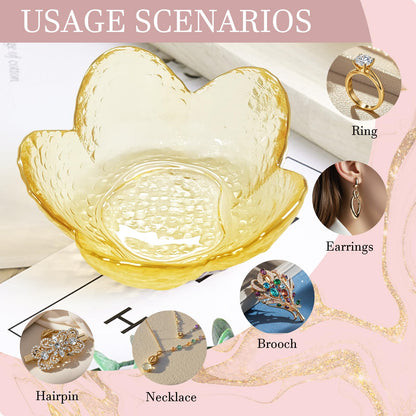 Yellow Flower Ring Dish Jewelry Dish Glass Jewelry Tray Small Trinket Tray Ring Holder Dish Cute Room Decor Aesthetic Bathroom Decor House Warming Engagement Birthday Gifts for Women Stocking Stuffers