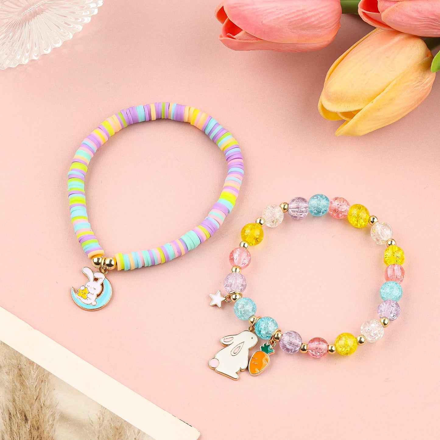 Easter Braclets Basket Bunny Gifts, First Communion Baptism Confirmation Christian Easter Gifts for Gir Daughter Granddaughter