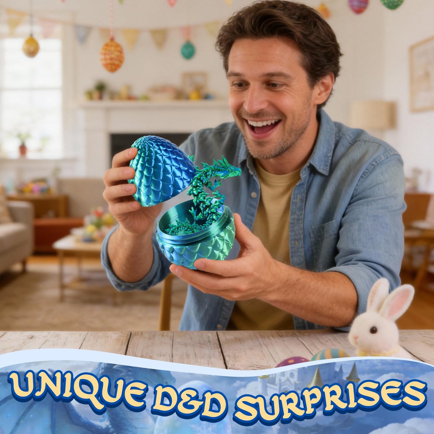 DND Dice Set and 3D Printed Dragon Eggs with Dragon Inside, Easter Basket Stuffers, Cool D&D Dice Gift, Suitable for Dungeons and Dragons RPG, MTG, Role Playing Table Game