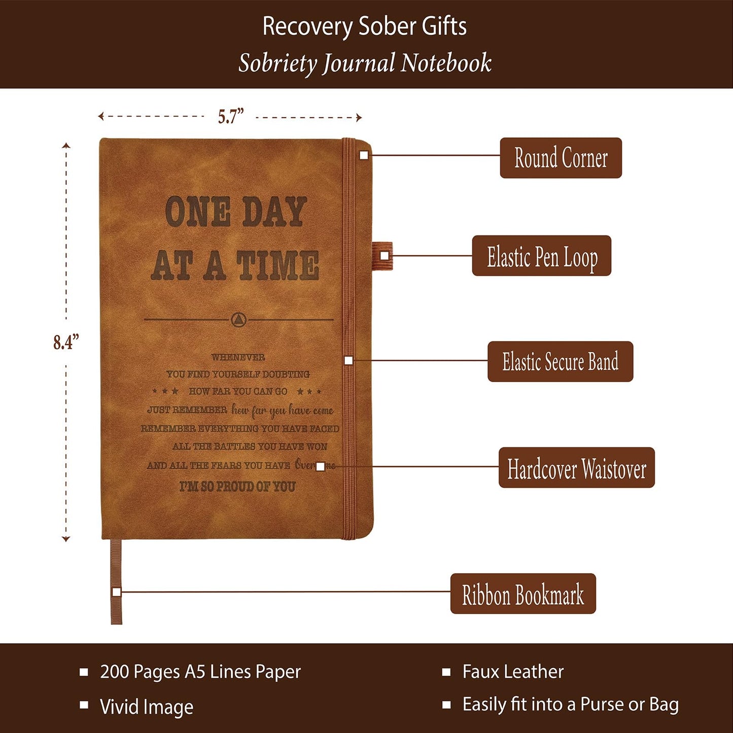 Sober Gifts Men Women, Sobriety Journal 200 Pages Engraved Notebook A5 Lined with Pen, Inspirational Sobriety Gifts, AA NA Recovery Gift from Addiction, Clean And Sober Encouragement Gifts