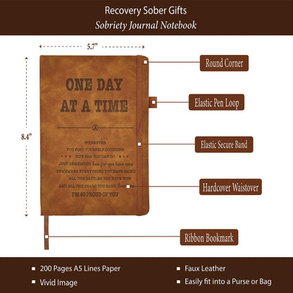 Sober Gifts Men Women, Sobriety Journal 200 Pages Engraved Notebook A5 Lined with Pen, Inspirational Sobriety Gifts, AA NA Recovery Gift from Addiction, Clean And Sober Encouragement Gifts