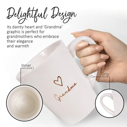 Pavilion Grandma Coffee Mug - Stoneware Coffee Cups for Grandmothers with Heart Tag - Ideal for Daily Use with "Grandma" Text Design - Microwave & Dishwasher Compatible - Cream, 15 oz