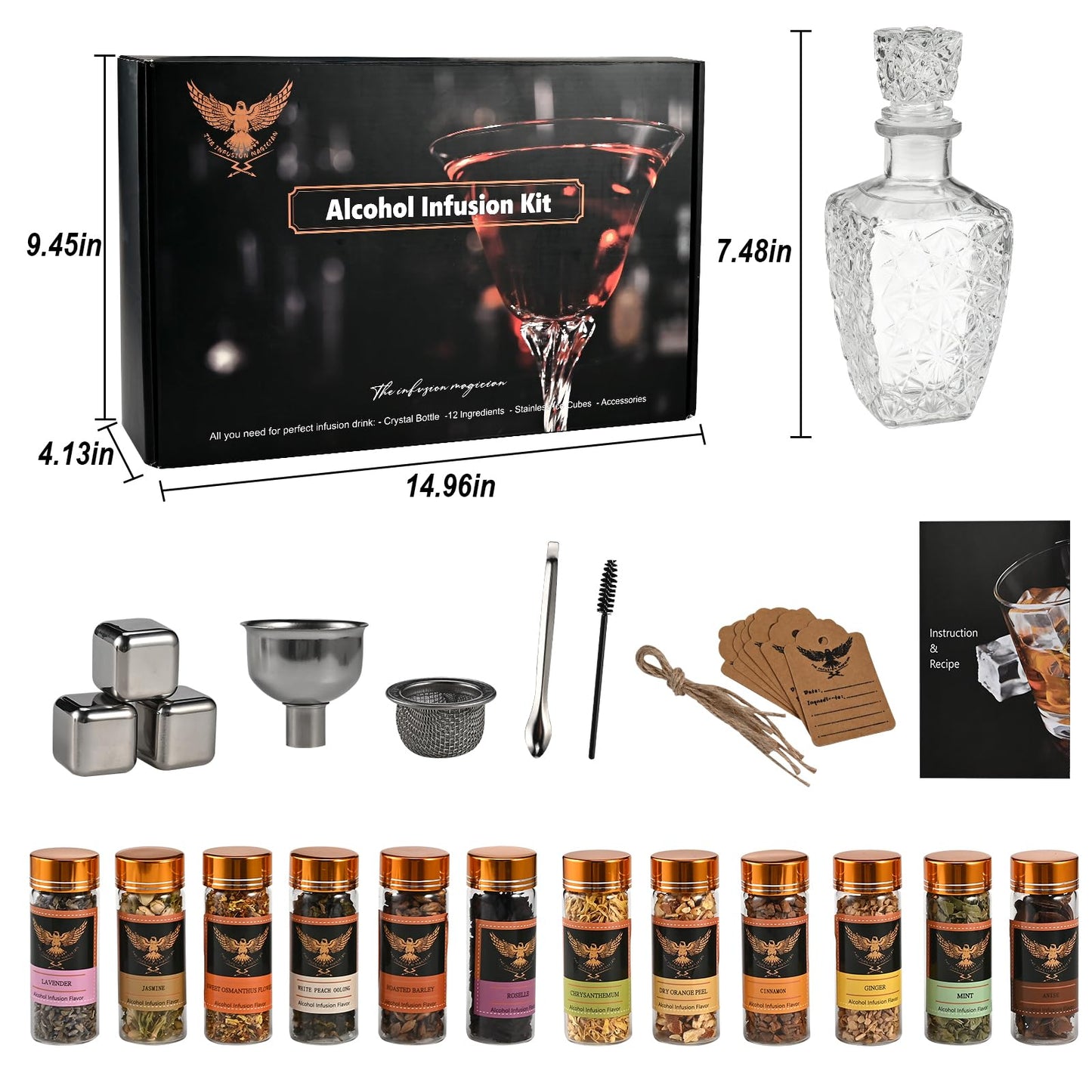 Alcohol Infusion Kit with 12 Natural Flavors for Whiskey, Gin, Tequila, Vodka & Cocktails, DIY Your Own Flavored Spirits, Unique Gifts for Men, Husband, Dad -Birthday, Anniversary