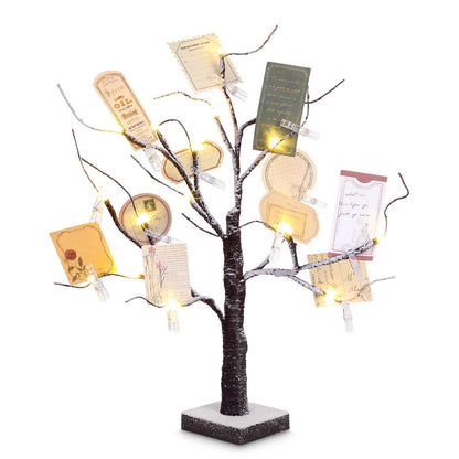 Coume Money Tree Gift Card Holder 1.5 ft Tabletop Display Tree with 72 LED Lights 15 Clear Clips Silver Display Birch Twig for Money Wedding Card Photo Birthday