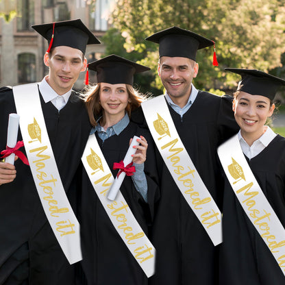 Mastered It Graduation Sash Class of 2026 Glitter Satin Sash for Masters - Congrats Grad Decorations, Masters Degree Graduation Gift for Her or Him, Grad Party Supplies - White Gold