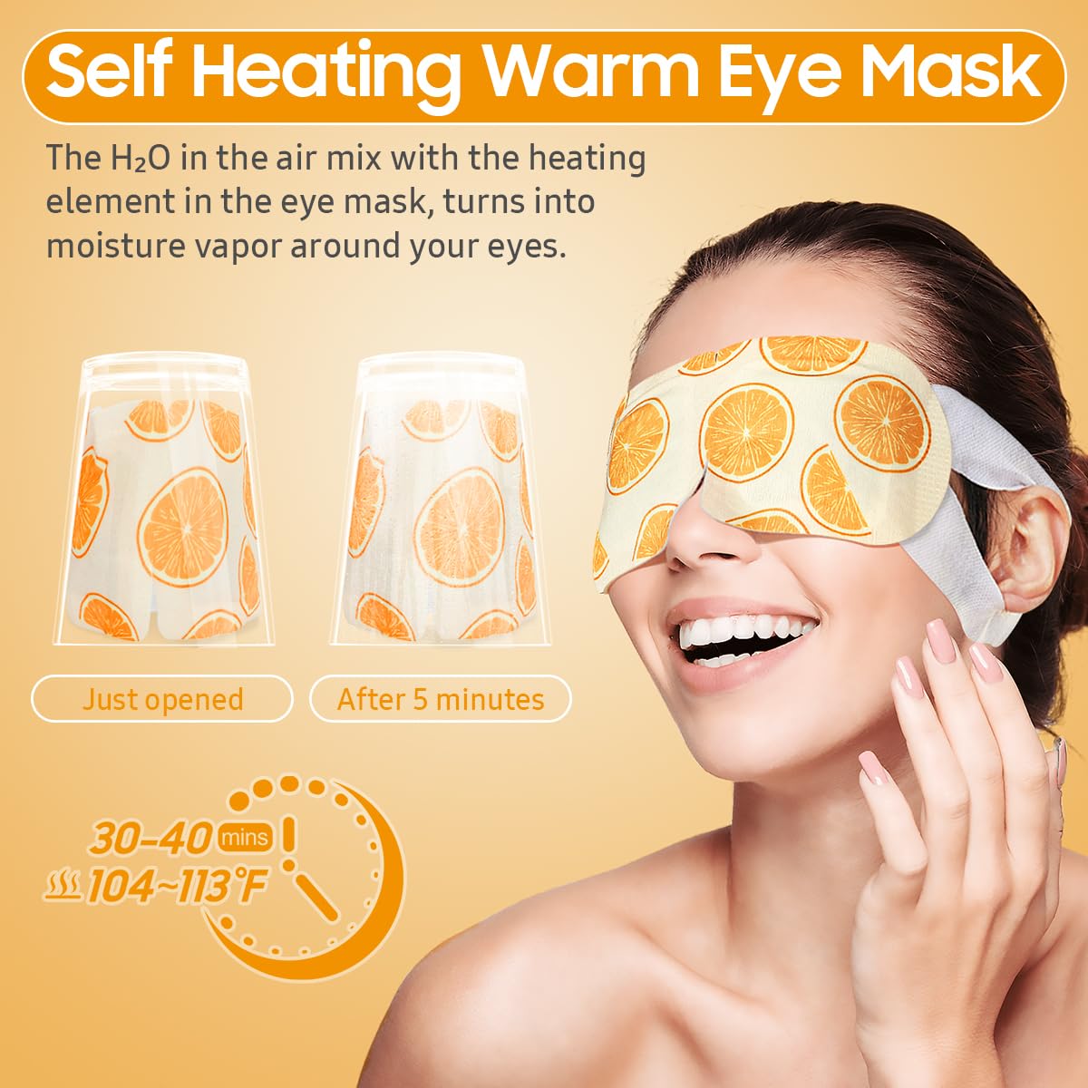 BeHoomi 20 Packs Steam Eye Mask, Heated Eye Mask Warm Compress for Eyes, Disposable Self Heating Steam Mask for Home, Sleep, Spa, Travel Essentials & Relaxation Gifts for Women (Orange)