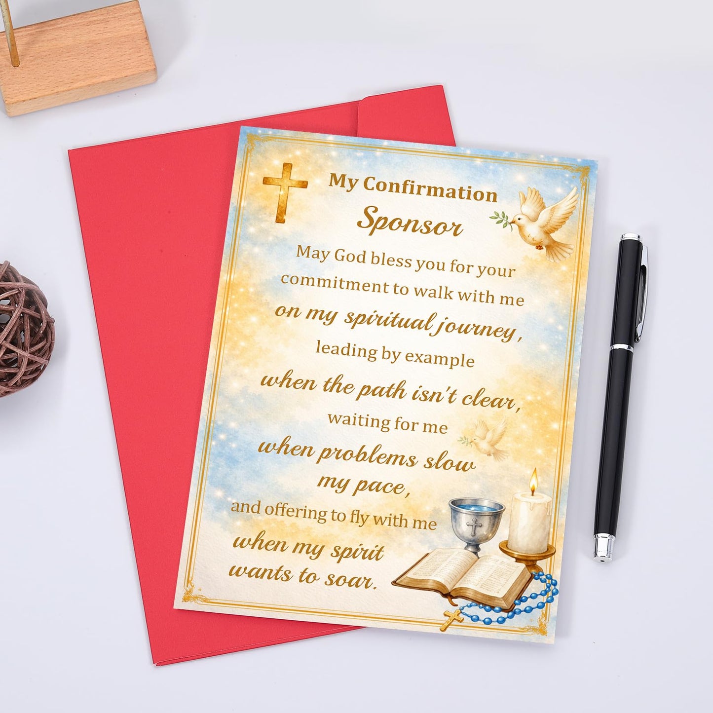 Perleddom Confirmation Sponsor Card - Confirmation Sponsor Gifts for Women Men Sponsors Appreciation Gifts for Him Thank You Card for Godfather Godmother Catholic Christian Cards Gift for Women Men