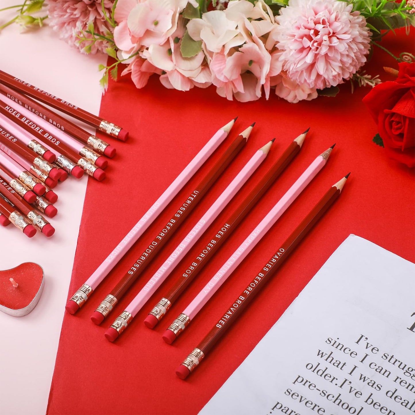 Harloon 36 Pcs Galentines Funny Pencil Bulk Happy Galentine's Day Party Favors Exchange Gift Red and Pink Wood Sayings Pencils with Erasers for Girlfriend Women Coworker Employee, 2 Colors
