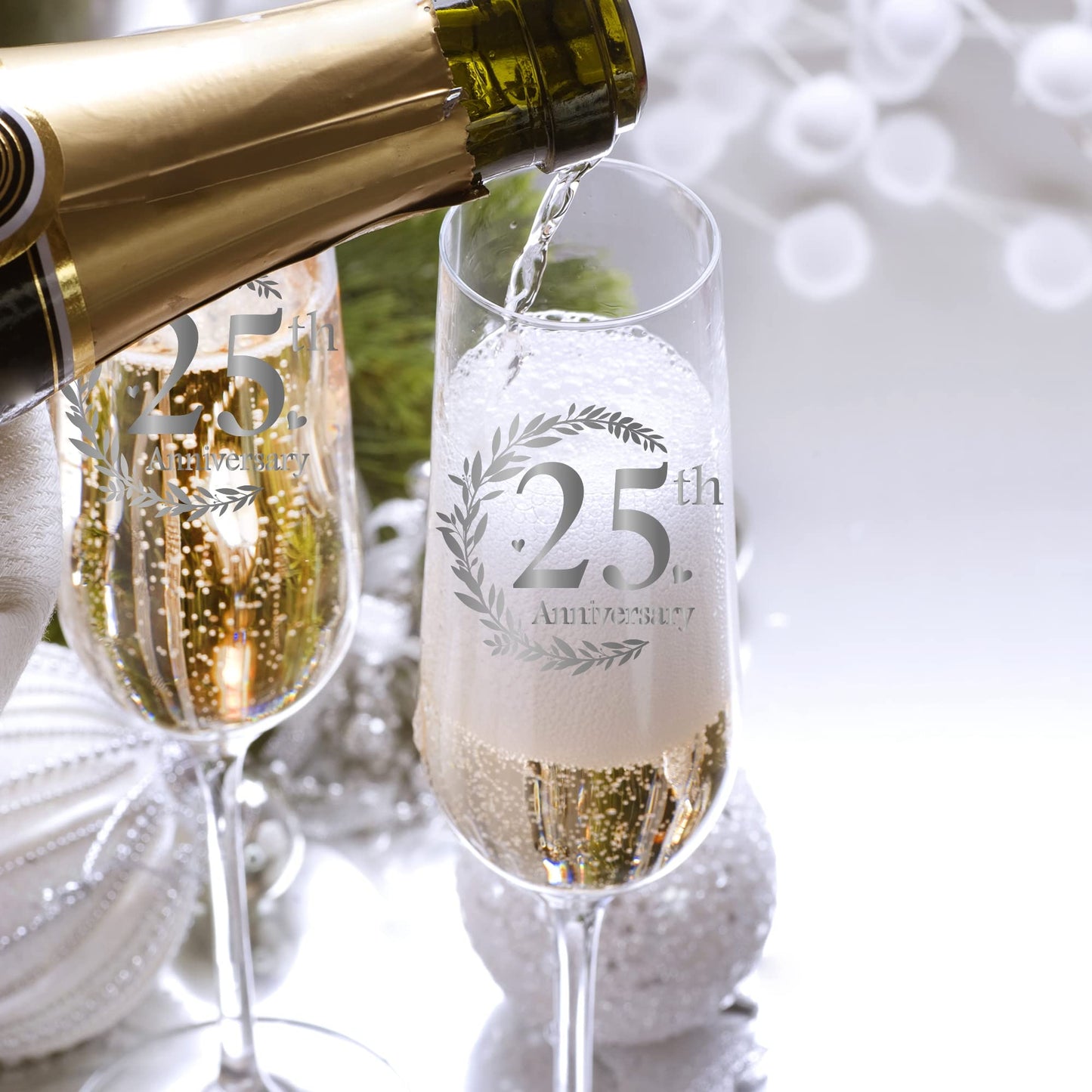 Tom Boy 25th Anniversary Champagne Flutes, Wedding Gifts Anniversary for Couple, 25th Wedding Anniversary Champagne Flutes Glasses Set of 2, Couple gifts, Anniversary 25th Gifts for Parents