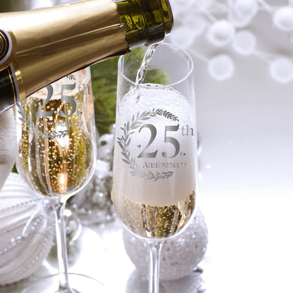 Tom Boy 25th Anniversary Champagne Flutes, Wedding Gifts Anniversary for Couple, 25th Wedding Anniversary Champagne Flutes Glasses Set of 2, Couple gifts, Anniversary 25th Gifts for Parents