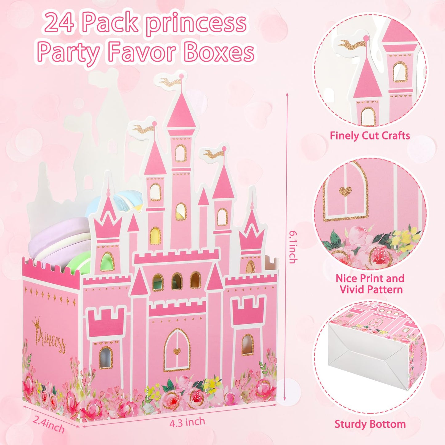 Outus 24 Pieces Princess Castle Party Favor Candy Boxes Pink Princess Goodie Bags Castle Favor Gift Bags for Wedding Kids Birthday Party Supplies Baby Shower Decorations 6.4 x 2.4 x 4.1 Inches