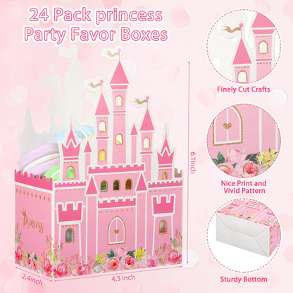 Outus 24 Pieces Princess Castle Party Favor Candy Boxes Pink Princess Goodie Bags Castle Favor Gift Bags for Wedding Kids Birthday Party Supplies Baby Shower Decorations 6.4 x 2.4 x 4.1 Inches