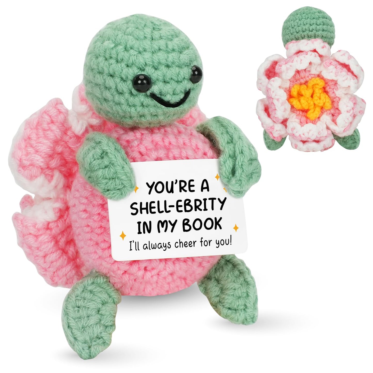 HEXMOZ Cheer Up, Encouragement, Appreciation, Congratulations Gift for Women Men Coworkers Friends - Emotional Support & Positive Gift for Birthday, Christmas - Handmade Collectible Turtle Peony Doll