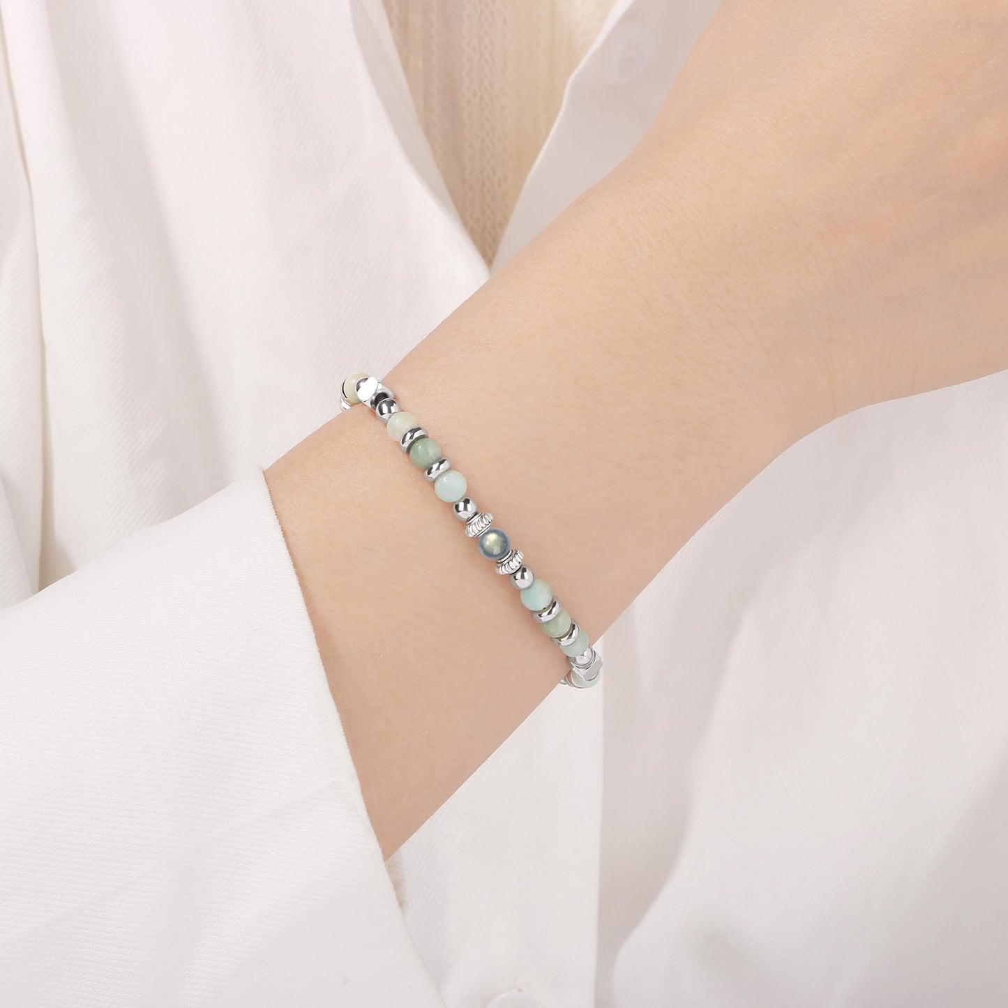JoycuFF 𝗕𝗶𝗿𝘁𝗵𝗱𝗮𝘆 𝗚𝗶𝗳𝘁𝘀 𝗳𝗼𝗿 𝗪𝗼𝗺𝗲𝗻 Amazonite Moonstone Bracelet, Happy Birthday Present Love Protection Strength Confidence Meaningful Bracelets for Women