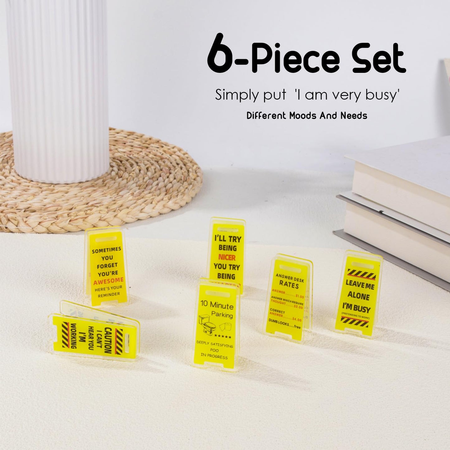 Funny Sticky Note Holder - 6 Pack Note Holder Clips, Overstimulated Desk Sign for Office, Hilarious Desk Signs for Coworkers, Perfect Funny Office Gifts (Yellow)