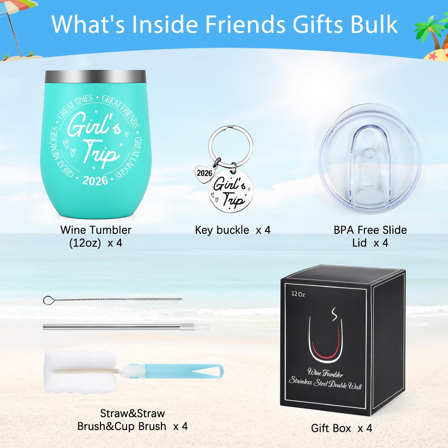 Gtmileo 6 Pcs Girls Trip Gifts, Girls Trip Gifts Favors Insulated Wine Tumbler, Trip Travel Weekend Vacation Bachelorette Party Camping Gifts (12 Oz-Multicolor)