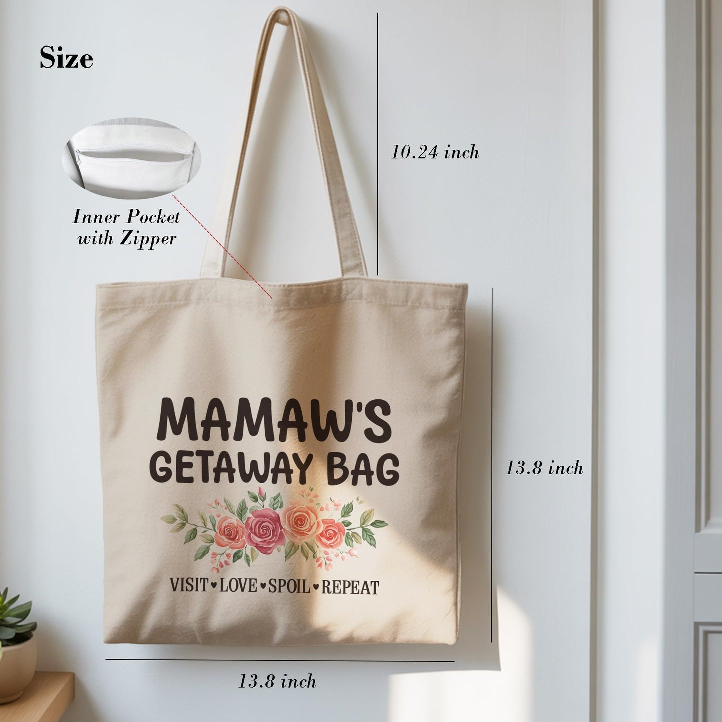 Aesthetic Inspirational Gift Tote Bag, Gifts for Grandma Mom Friend Canvas Bag with Inner Pocket