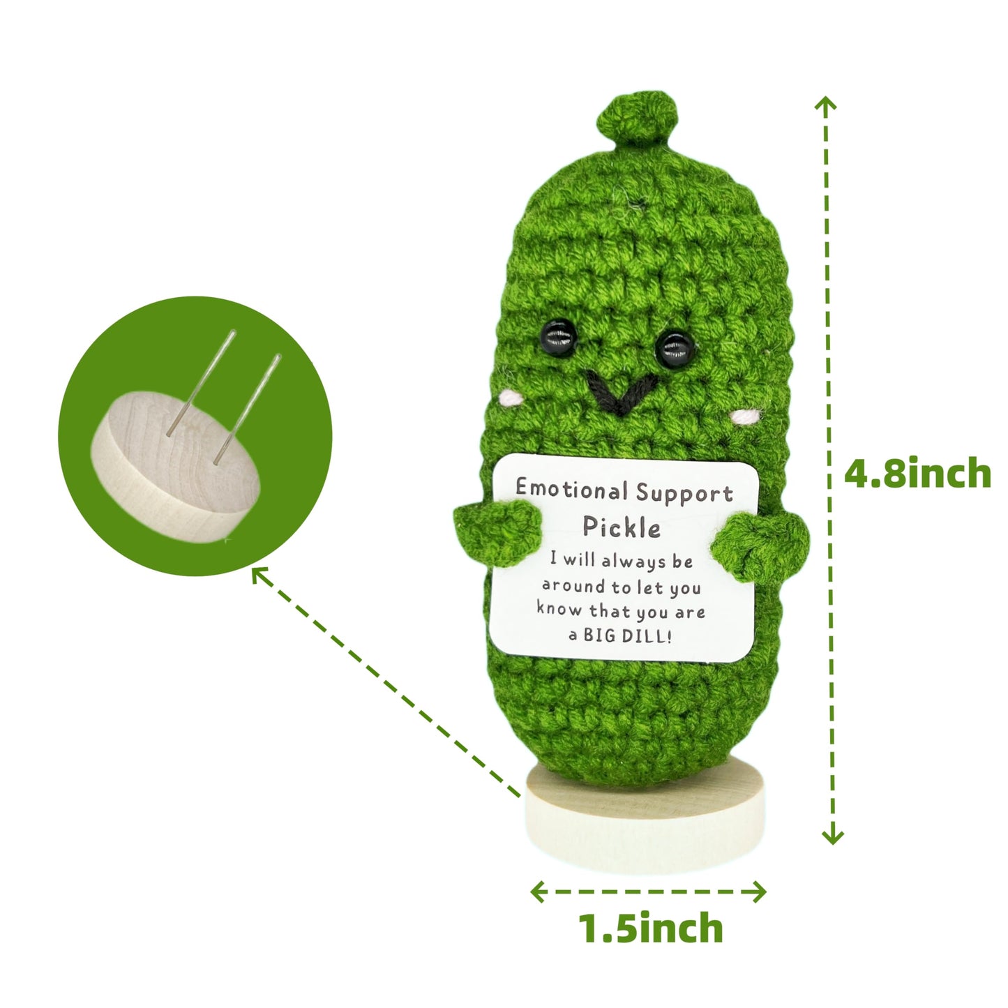 Handmade Cucumber Crochet Doll - Emotional Support Pickle Gift with Card,Cute Knitted Funny Support Potato Inspirational Birthday Gifts Mothers Day Present for Women Teens Gifts (Emotional Pickle)