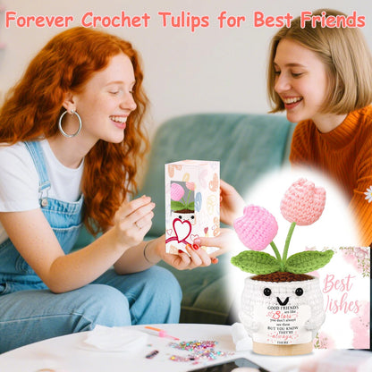 Friendship Gifts for Women Tulips Crochet Flowers Emotional Support Crochet Funny Small Christmas Birthday Gift for Women Personalized Best Friend Coworker Cute Unique Gifts Desk Accessories Decor