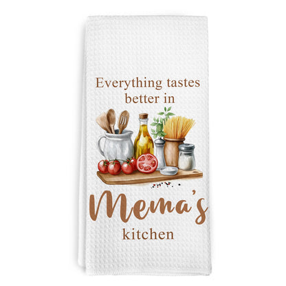 Mema Gifts Kitchen Towels, Grandma Gifts for Mothers Day Birthday, Everything Tastes Better in Mema's Kitchen Decorative Hand Dish Tea Towels, Housewarming New Home Gift for Grandma,16x24