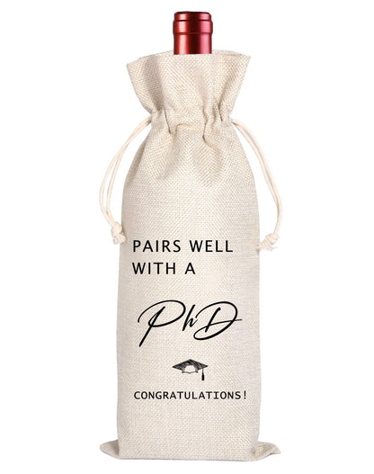 Maydvdv Pairs Well With A PHD | Graduation Wine Bag | PHD Graduation Gift | Funny Graduation Gift | Gift for Her | Gift for Him | Congrats Grad | Graduation Party Favors | Class of 2026