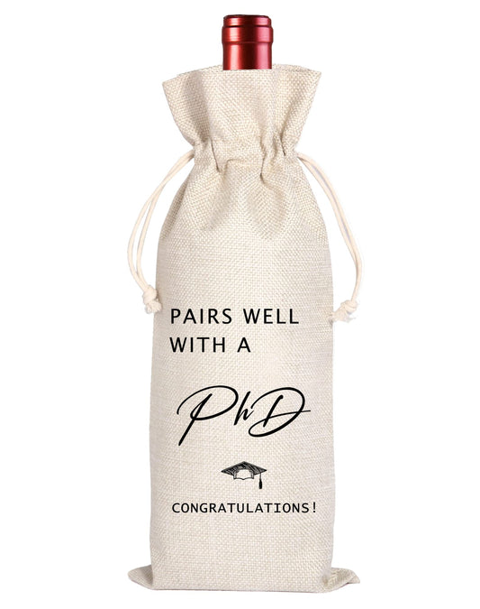 Maydvdv Pairs Well With A PHD | Graduation Wine Bag | PHD Graduation Gift | Funny Graduation Gift | Gift for Her | Gift for Him | Congrats Grad | Graduation Party Favors | Class of 2026