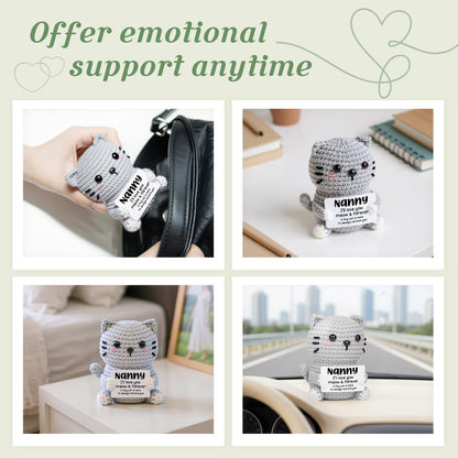 AceThrills Nanny Gifts, Birthday Gift for Nanny from Granddaughter Grandson, Grandma Handmade Emotional Positive Mini Crochet Cat