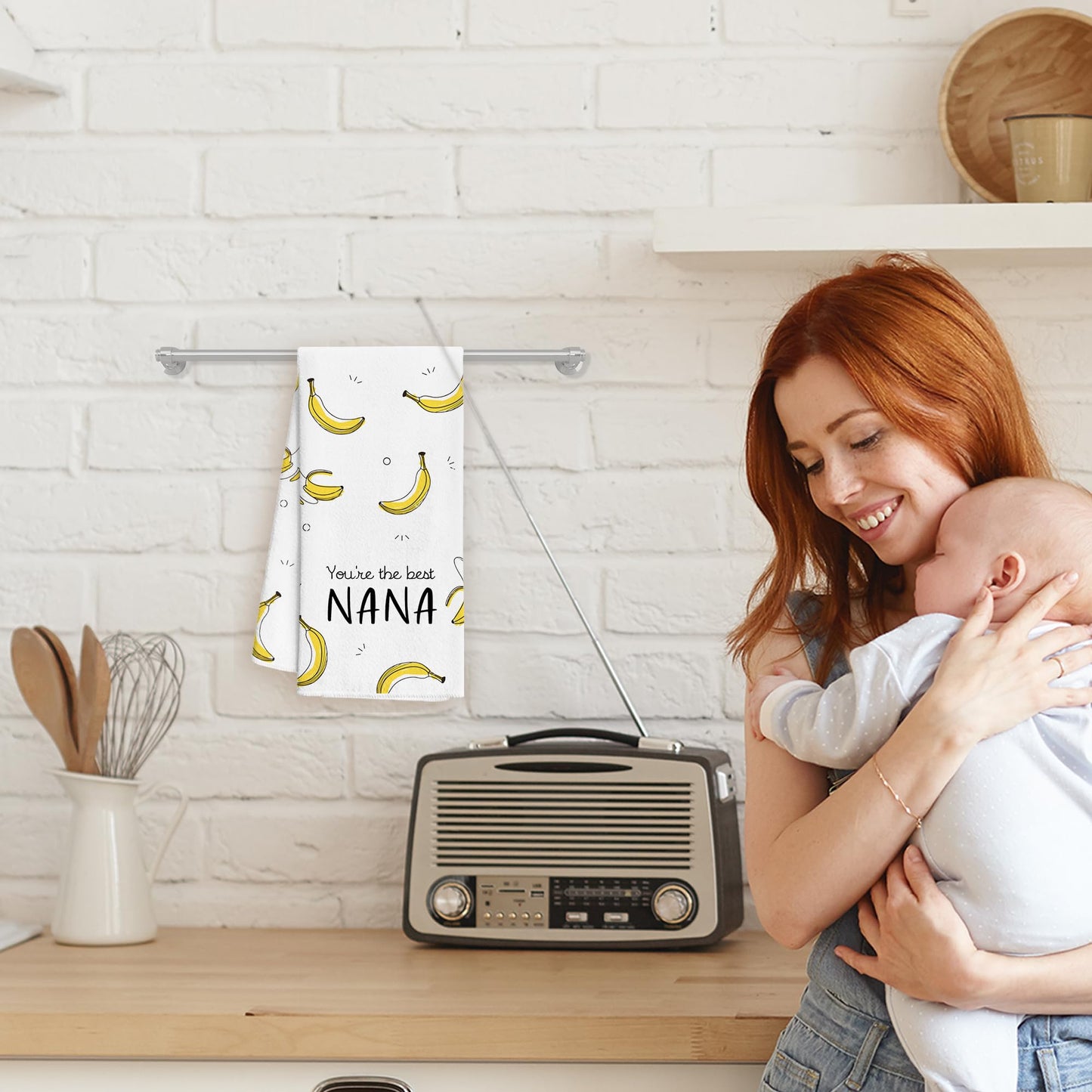 WFSM Nana Gifts Kitchen Towels - Gifts for Nana Kitchen Towels, Banana Gift Hand Towels, Gift for Nana from Grandkids Tea Towel, Nana Gifts for Mothers Day, 16×24 Inches