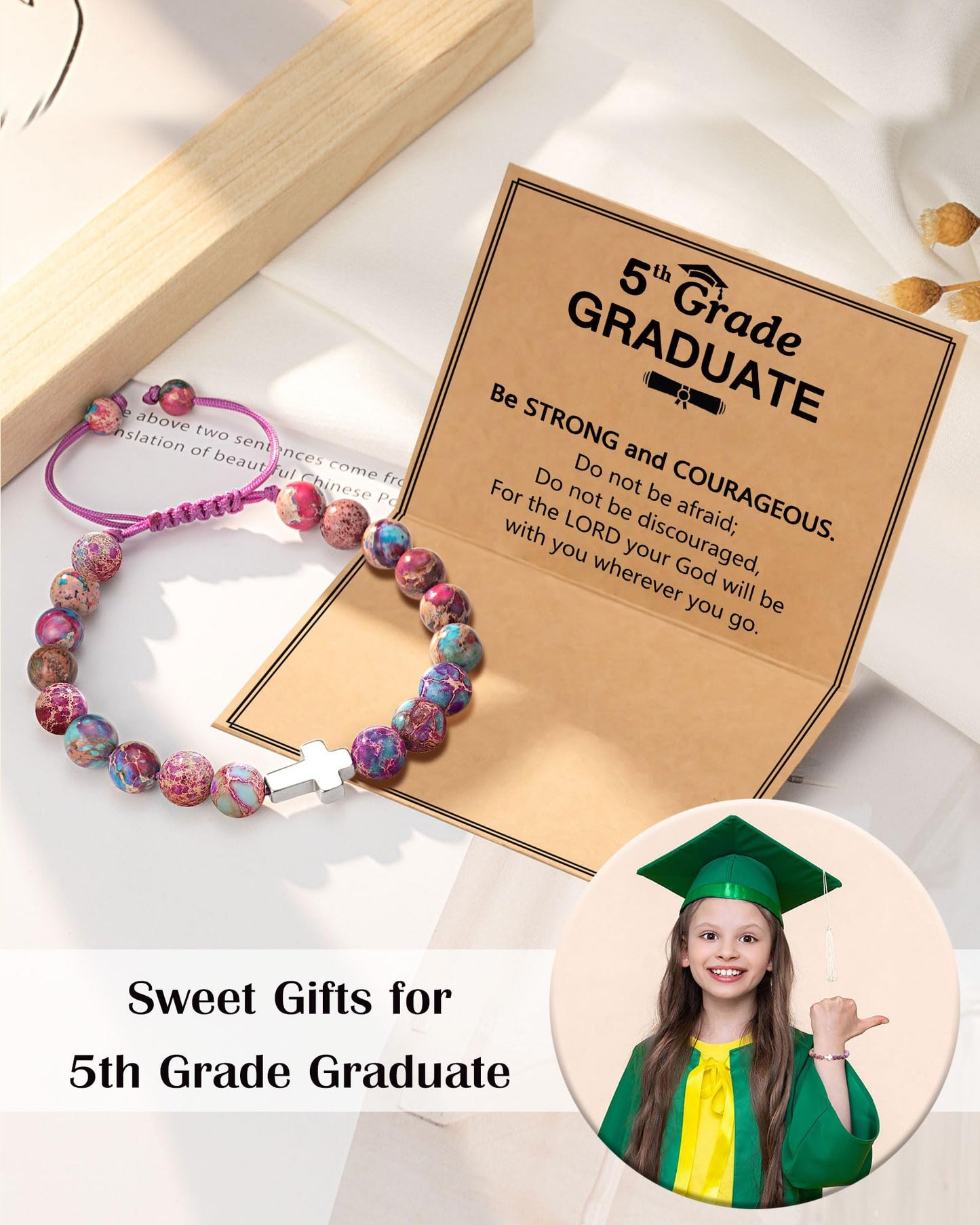 UPROMI Cross Bracelet for Girls Baptism Communion Confirmation Gifts, Kindergarten/Preschool/5th Grade/8th Grade Graduation Gifts