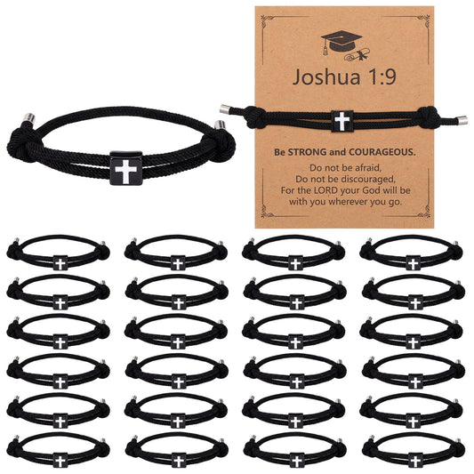Tondiamo 24 Set Christian Graduation Cross Bracelets Set Bulk with Scripture Cards Bible Verses 2026 Happy Graduation Gifts Adjustable Braided Rope Religious Bracelet for Men Women High School College