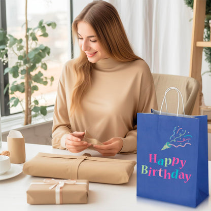 Oikss 50 Pack 10x5x13 Royal Blue Kraft Paper Bags with Handles Bulk for Birthday Party Favors Grocery Retail Shopping Business Goody Recycled Craft Gift Bags (Large Size, 50 Count)