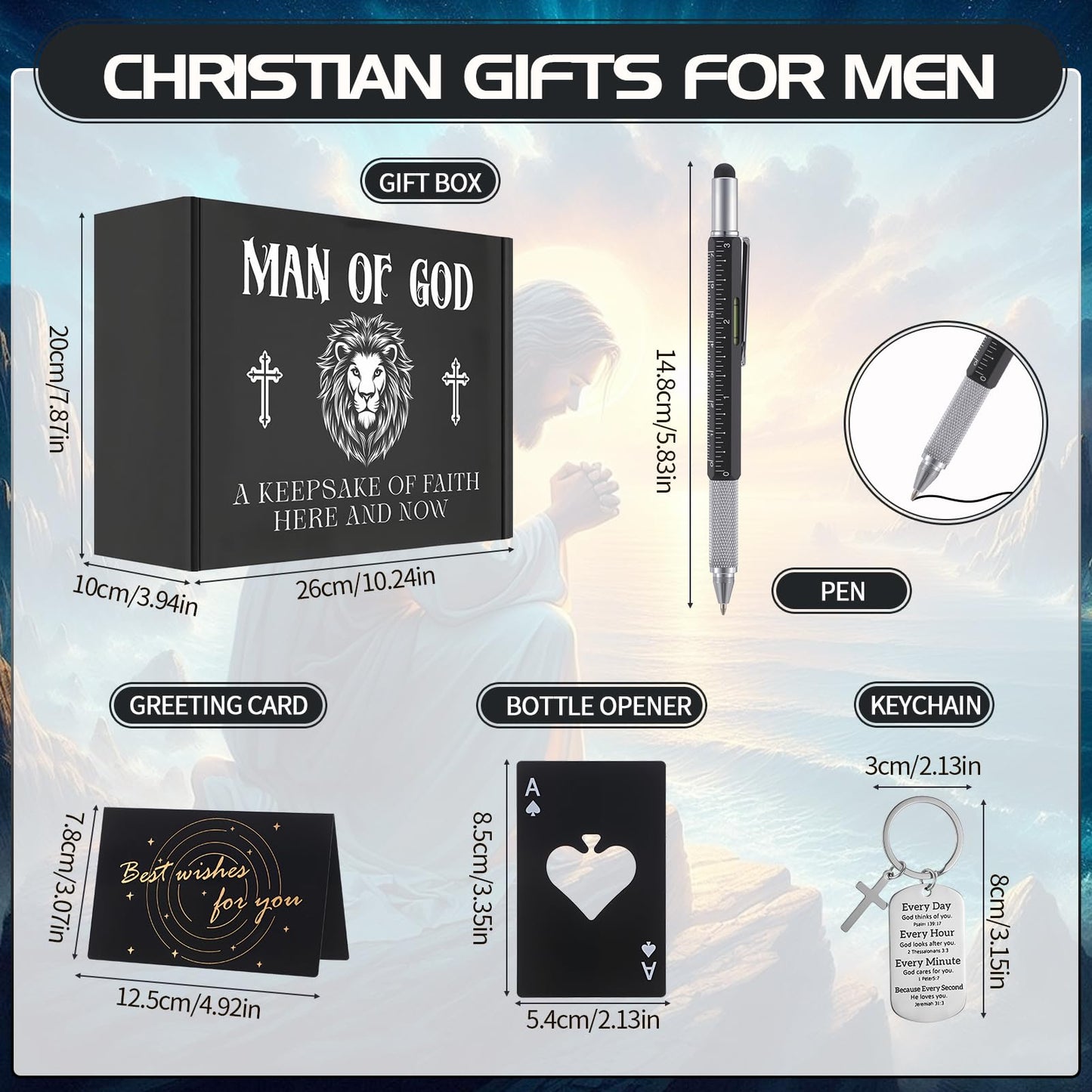 10 Pcs Christian Gifts for Men Inspirational Religious Gift Set for Dad Husband Grandpa Male Friends Coworker