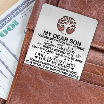 To My Son I Love You Wallet Card, Engraved Metal Wallet Insert Card Love Notes from Mom, Gifts for Son with Inspirational Quote, Graduation Birthday coming of age Wedding Christmas Gifts