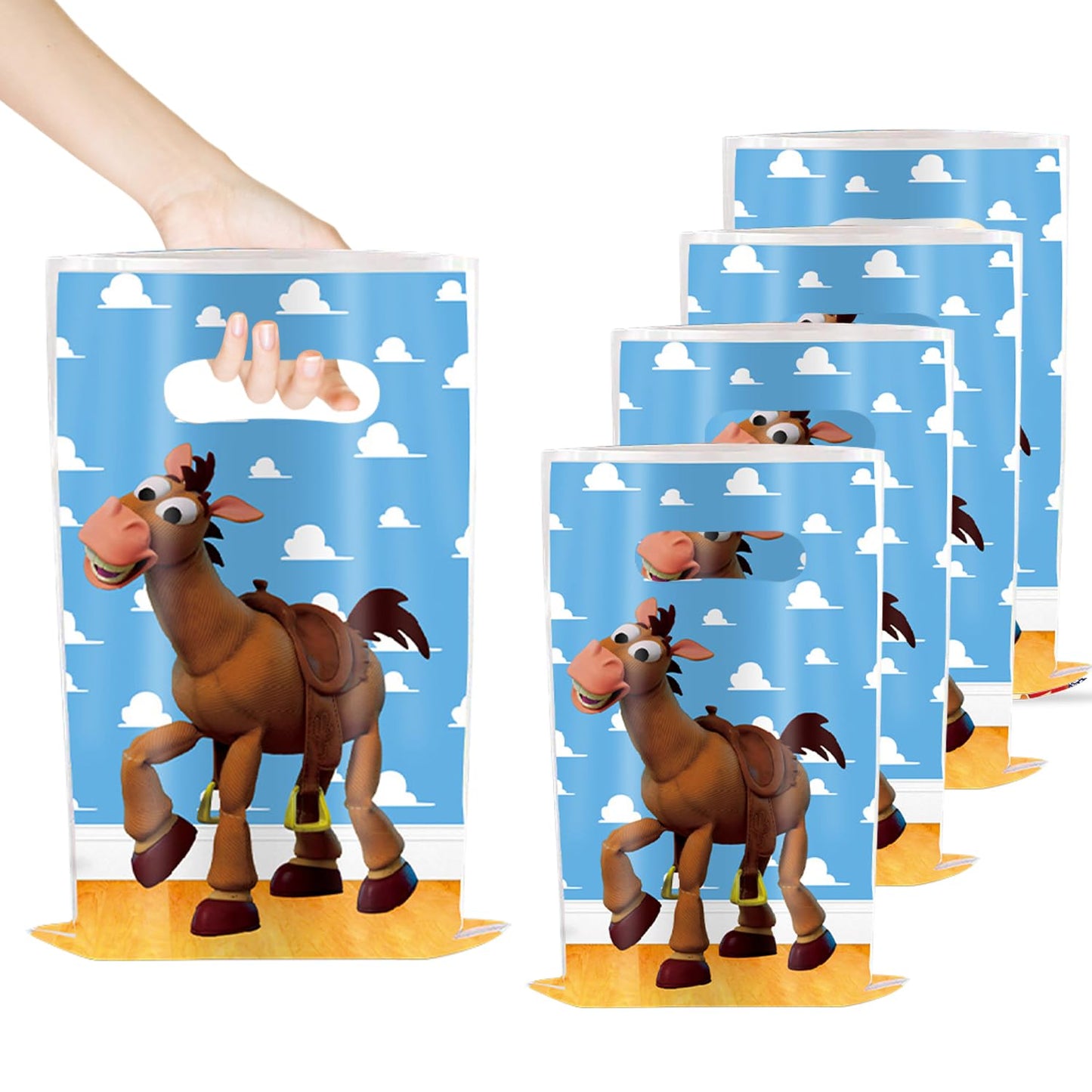 30Pcs Toy Themed Birthday Party Decorations Blue Sky White Cloud and Donkey Gift Bags Goodie Bags for Birthday Party
