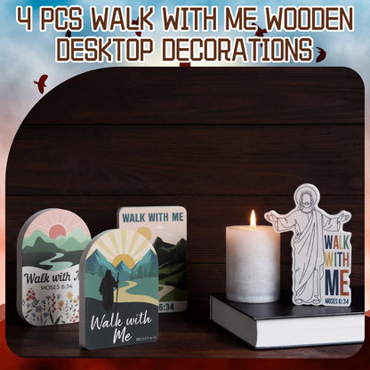 Yousoontic 4 Pcs LDS Mormon Gifts Easter Walk with Me Wooden Desktop Decor, 2026 Walk with Me Gifts, Youth Theme Inspirational Christian Home Tabletop Signs, LDS Gift for Missionaries, Bishop Baptism