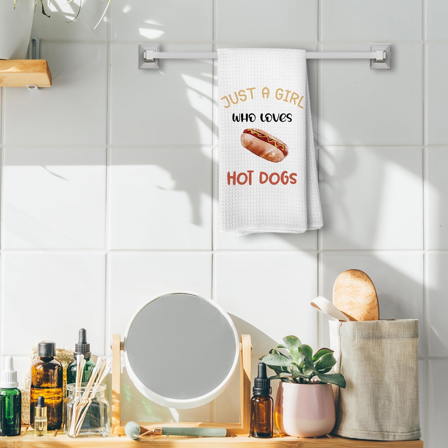 Funny Kitchen Towels, Hot Dog Kitchen Towels for Hot Dog Lovers, Funny Hot Dogs Decorative Hand Towels for Kitchen, Food Lover Gifts, Funny Dish Towels Tea Towels, 16x24 Inches