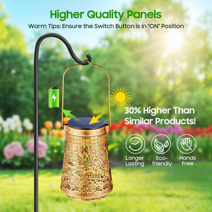 2 Pack Solar Lanterns Outdoor Waterproof Birthday Gifts for Women Mom Grandma, Hollowed-Out Metal Hummingbird Hanging Solar Lantern Lights Outdoor Decor, 2 Modes Lights Decor for Yard, Patio
