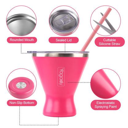 Stainless Steel Martini Tumbler with Lid & Cuttable Silicone Straw - 10oz Vacuum Sealed Insulated Martini Glass - Elegant Design Margarita Glass for Perfectly Chilled Drinks (Red)