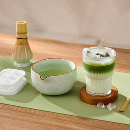 ComboJoy Matcha Whisk Set, Complete Matcha Kit with Bowl, Bamboo Whisk & Holder, Scoop, Sifter, Glass Cup with Lid & Straw, Ice Cube Tray – Matcha Gift Set for Matcha Lovers