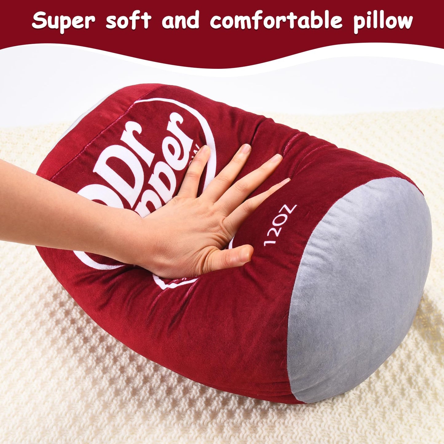 Dr Pepper Pillow Plush, Soda Can Shaped Throw Pillow, Funny Food Plush Cushion, Soft Decorative Pillow for Couch Bed Office, Funny Pillow for Any Occasion, Cute Aesthetic Room Decor for Kids & Adults
